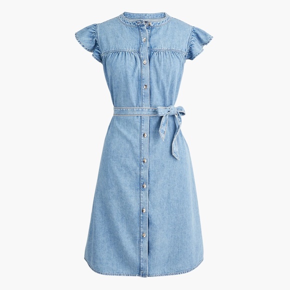 New JCREW Size 14 Ruffle Sleeve Denim Mini Dress in English Blue Wash $118 CK540 - Picture 1 of 5
